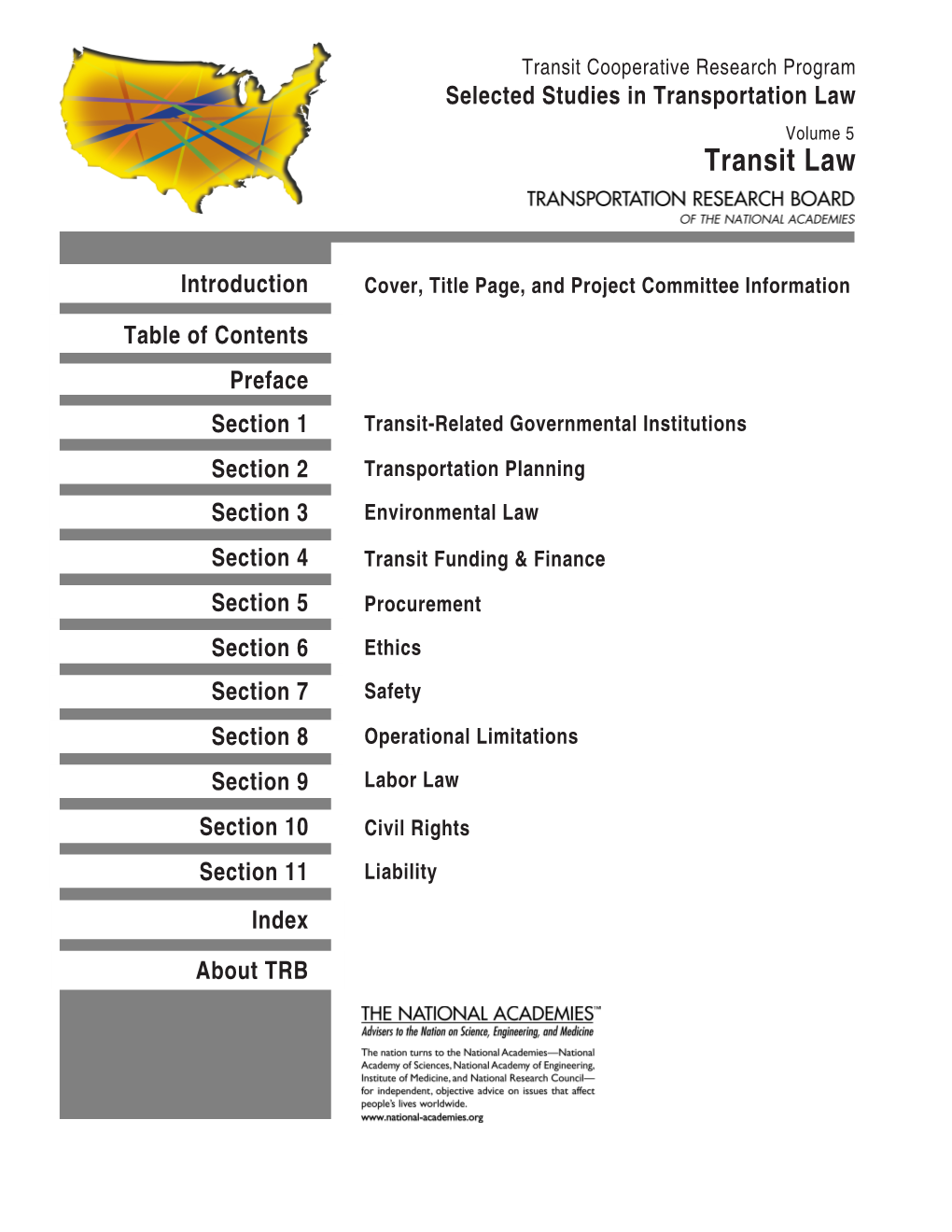 Transit Cooperative Research Program Selected Studies in Transportation Law Volume 5 Transit Law