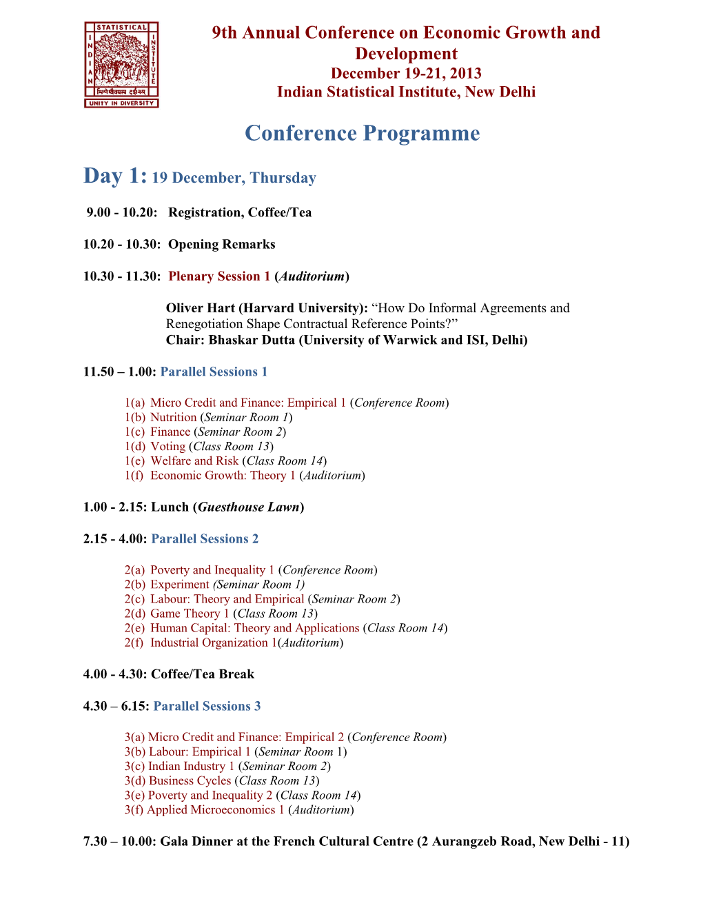 9Th Annual Conference on Economic Growth and Development December 19-21, 2013 Indian Statistical Institute, New Delhi