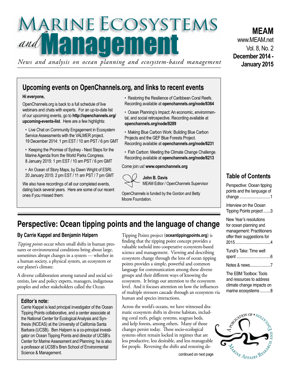 And Management December 2014 - News and Analysis on Ocean Planning and Ecosystem-Based Management January 2015