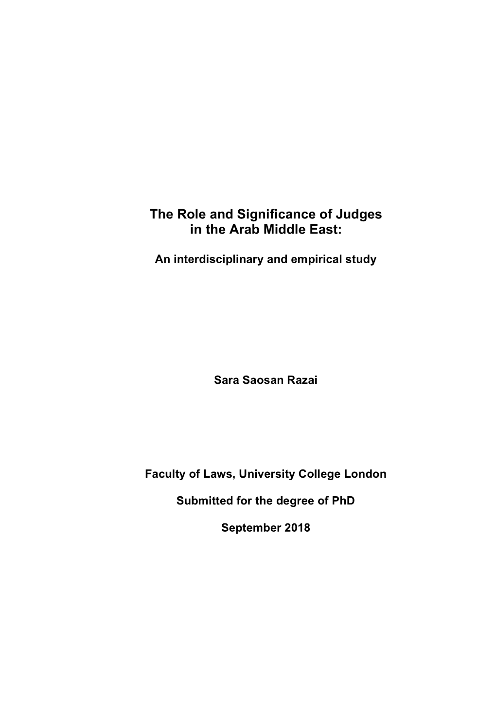 The Role and Significance of Judges in the Arab Middle East