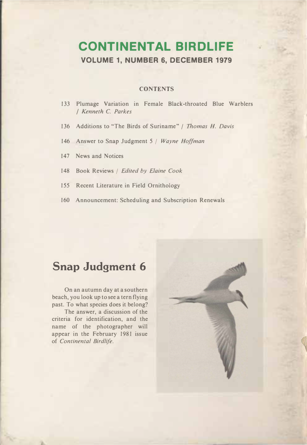 Continental Birdlife Volume 1, Number 6, December 1979
