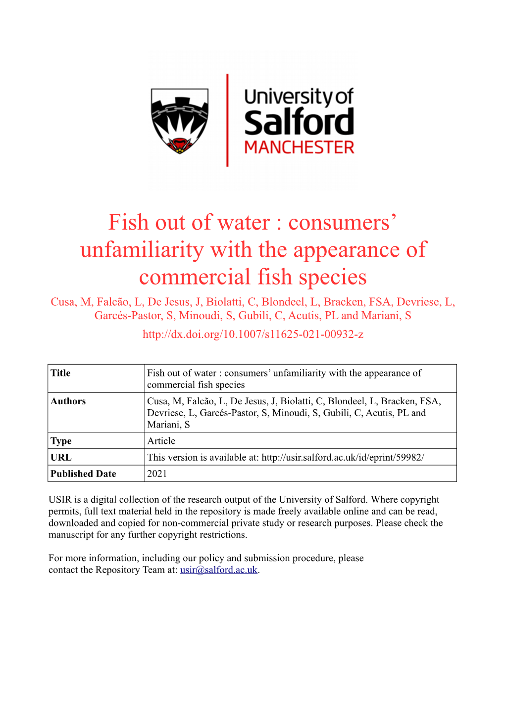 Consumers' Unfamiliarity with the Appearance of Commercial Fish