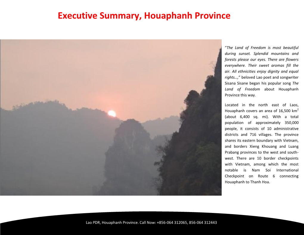 Executive Summary, Houaphanh Province