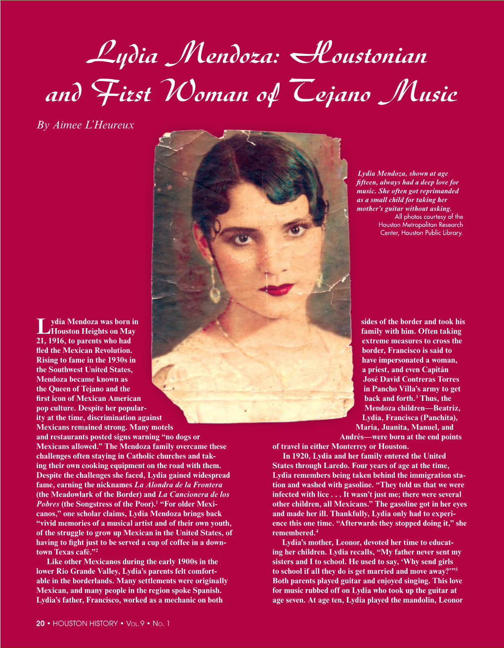 Lydia Mendoza: Houstonian and First Woman of Tejano Music by Aimee L’Heureux