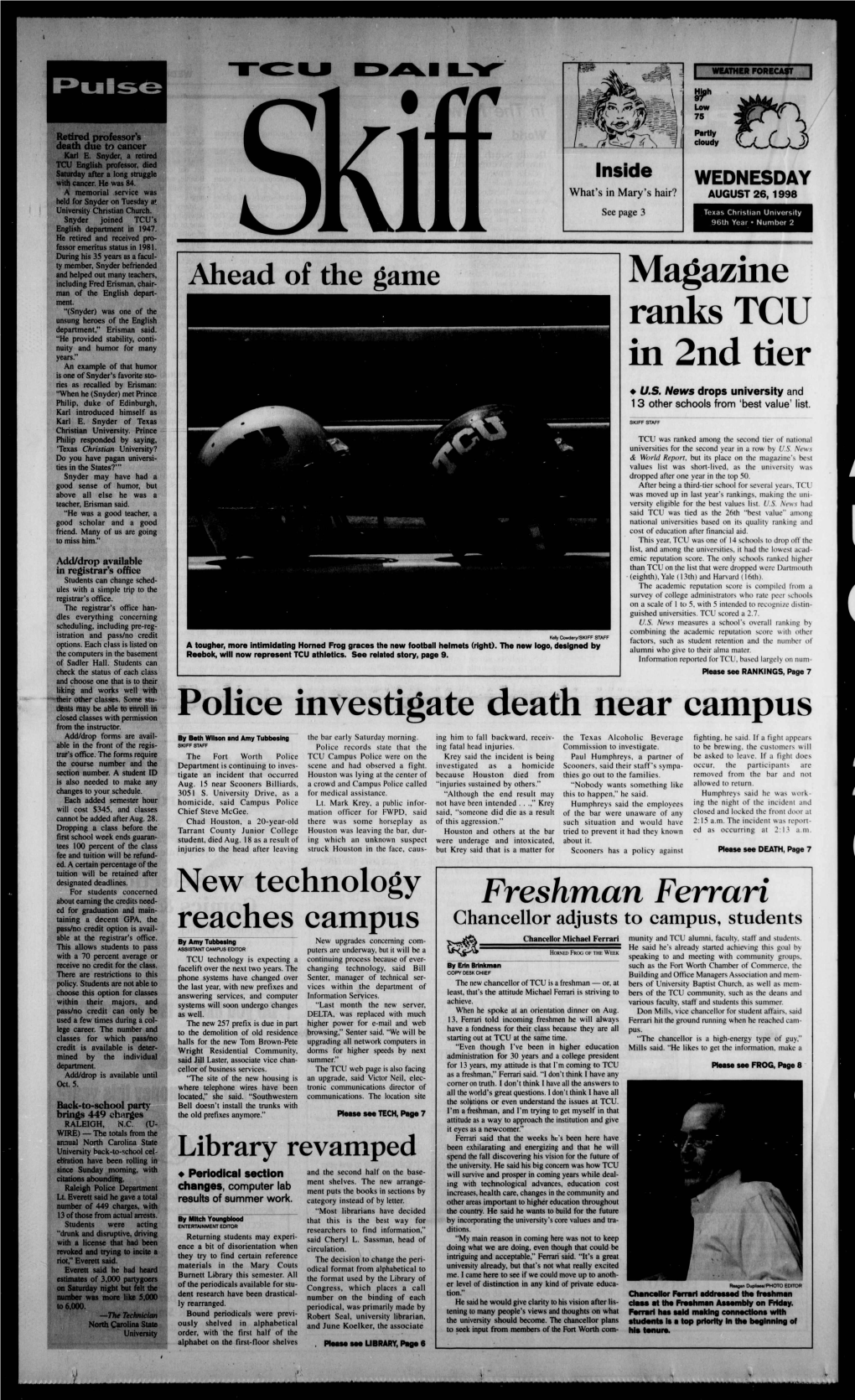 Magazine Ranks TCU in 2Nd Tier Police Investigate Death Near Campus