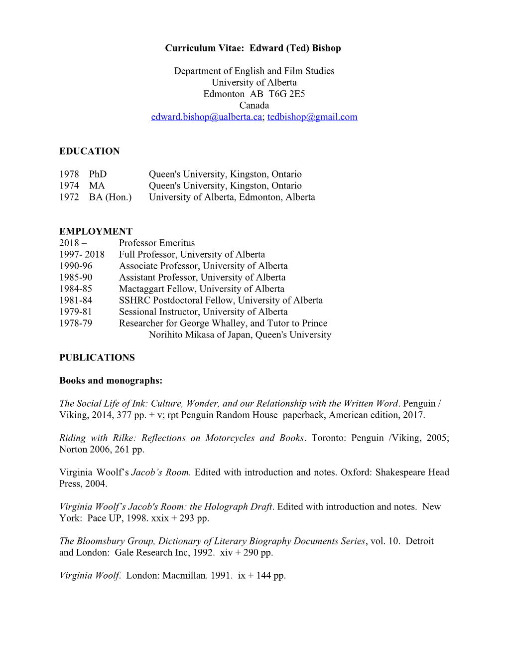 View Ted Bishop's CV