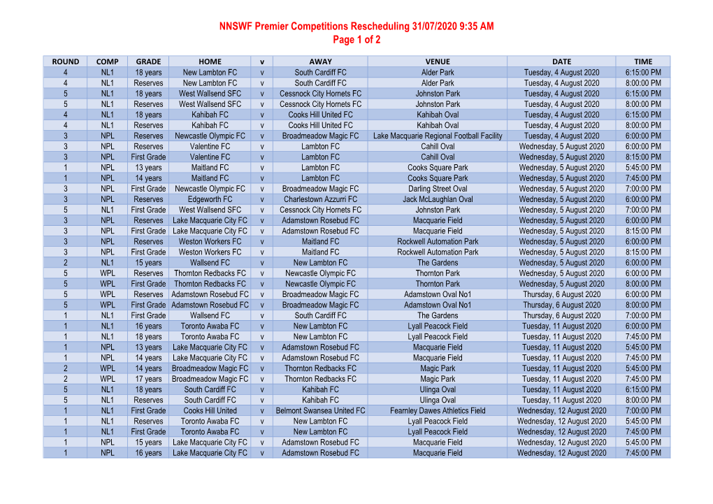 NNSWF Premier Competitions Rescheduling 31/07/2020 9:35 AM Page 1 of 2