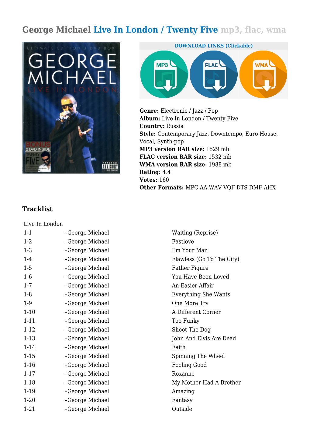 George Michael Live in London / Twenty Five Mp3, Flac, Wma