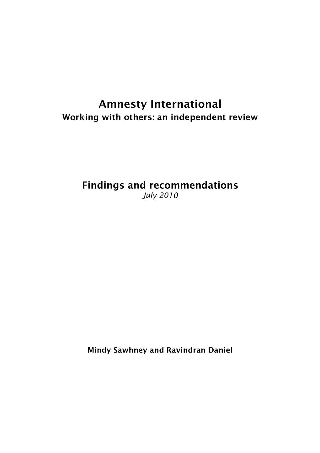 Amnesty International Working with Others: an Independent Review