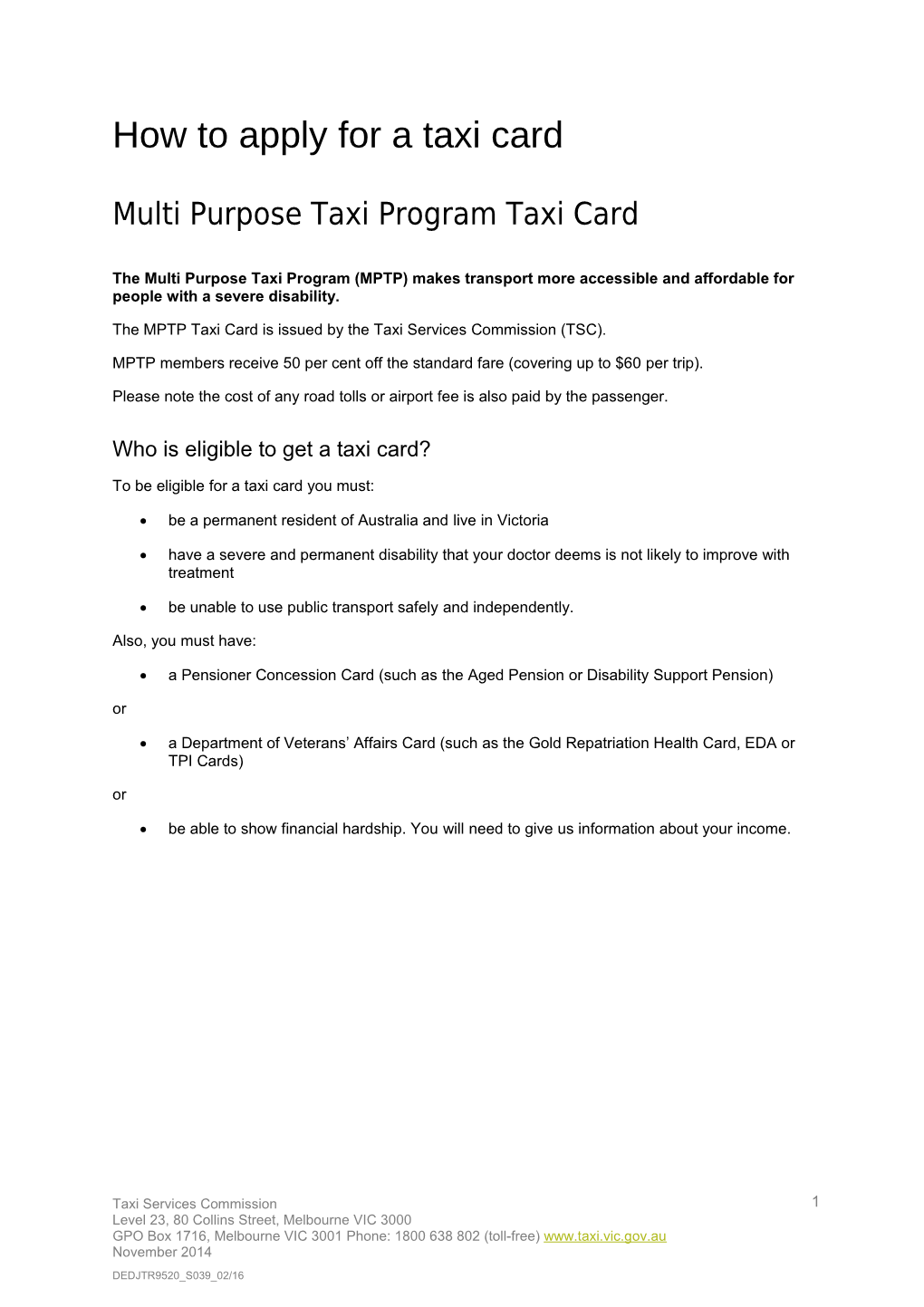 How To Apply For A Multi Purpose Taxi Program (MPTP) Card