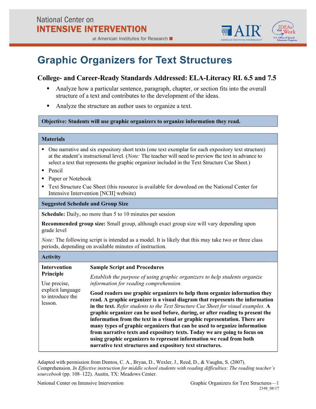 Graphic Organizers for Text Structures
