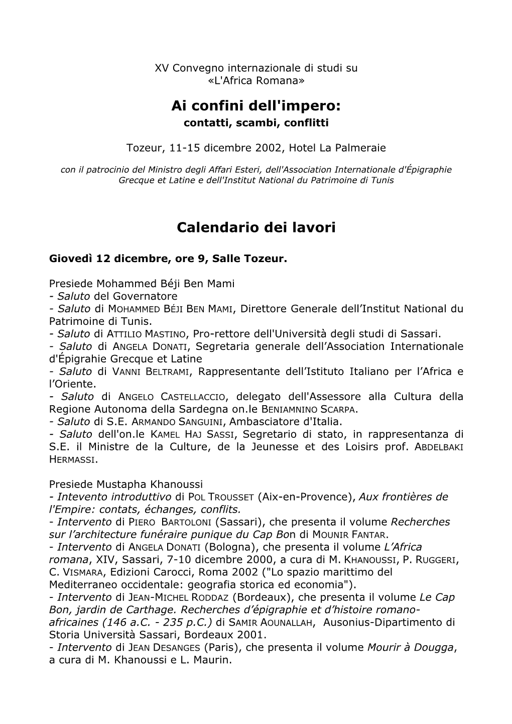 Programma XV Convegno