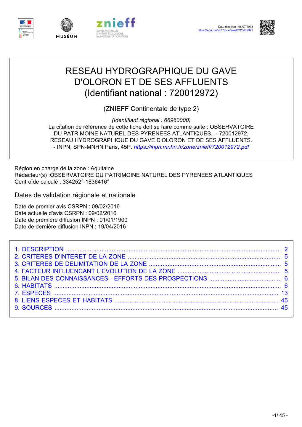 RESEAU HYDROGRAPHIQUE DU GAVE D'oloron ET DE SES AFFLUENTS (Identifiant National : 720012972)