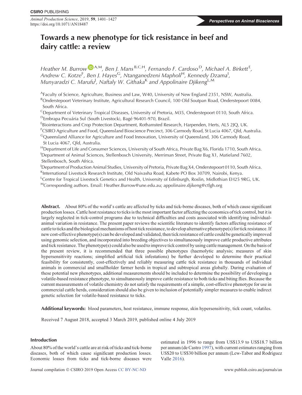 Towards a New Phenotype for Tick Resistance in Beef and Dairy Cattle: a Review