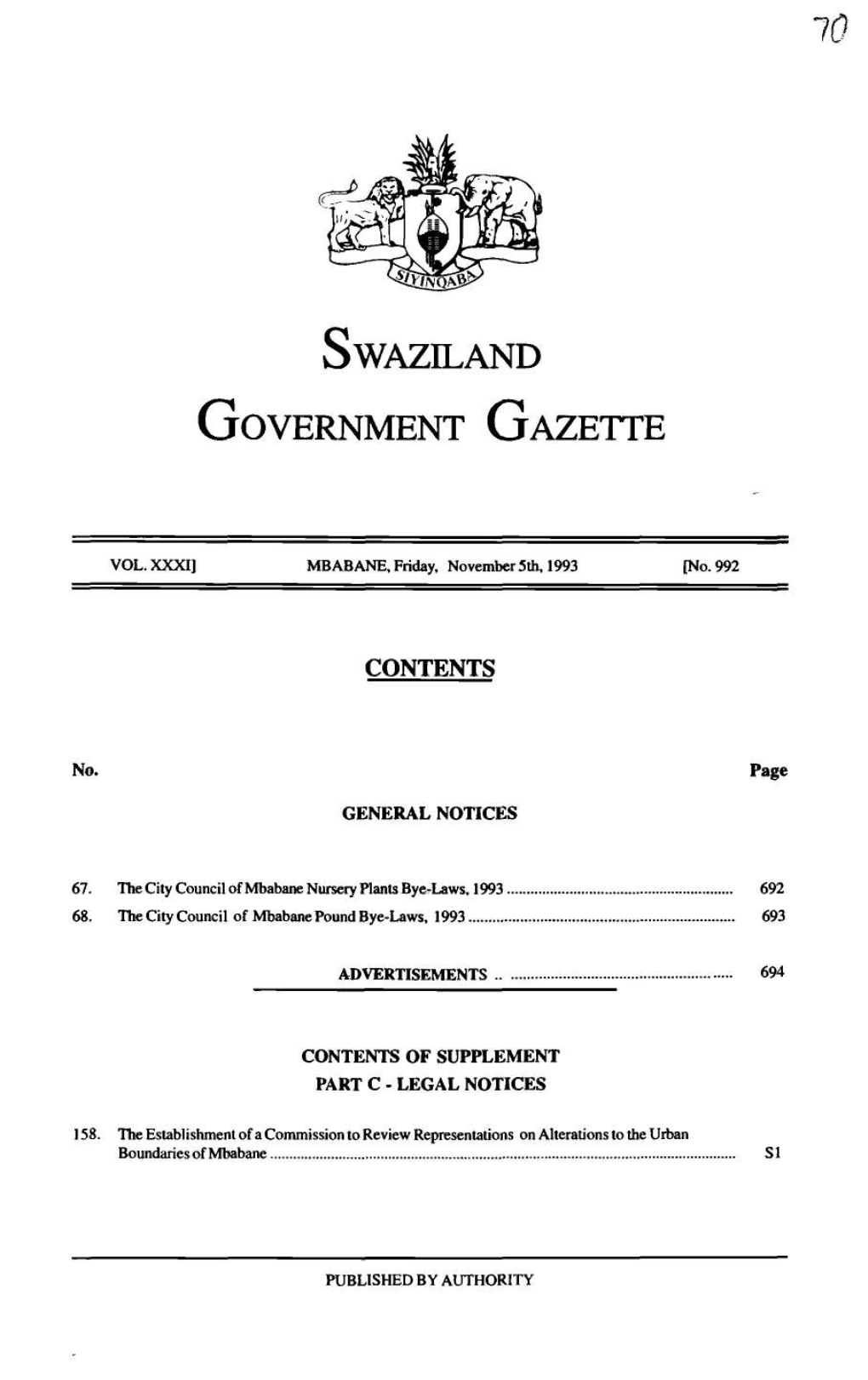 Swaziland (Government Gazette