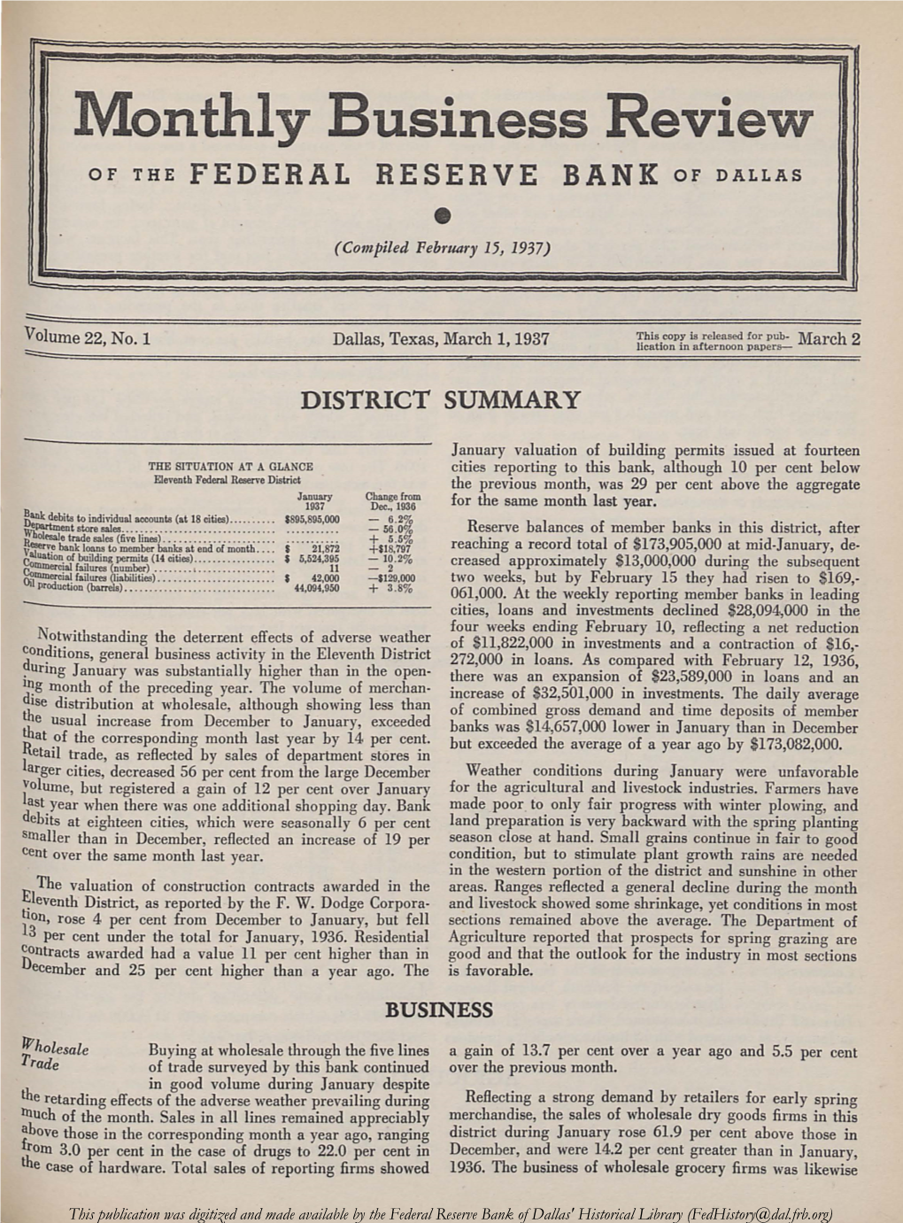 Business Review: March 1, 1937