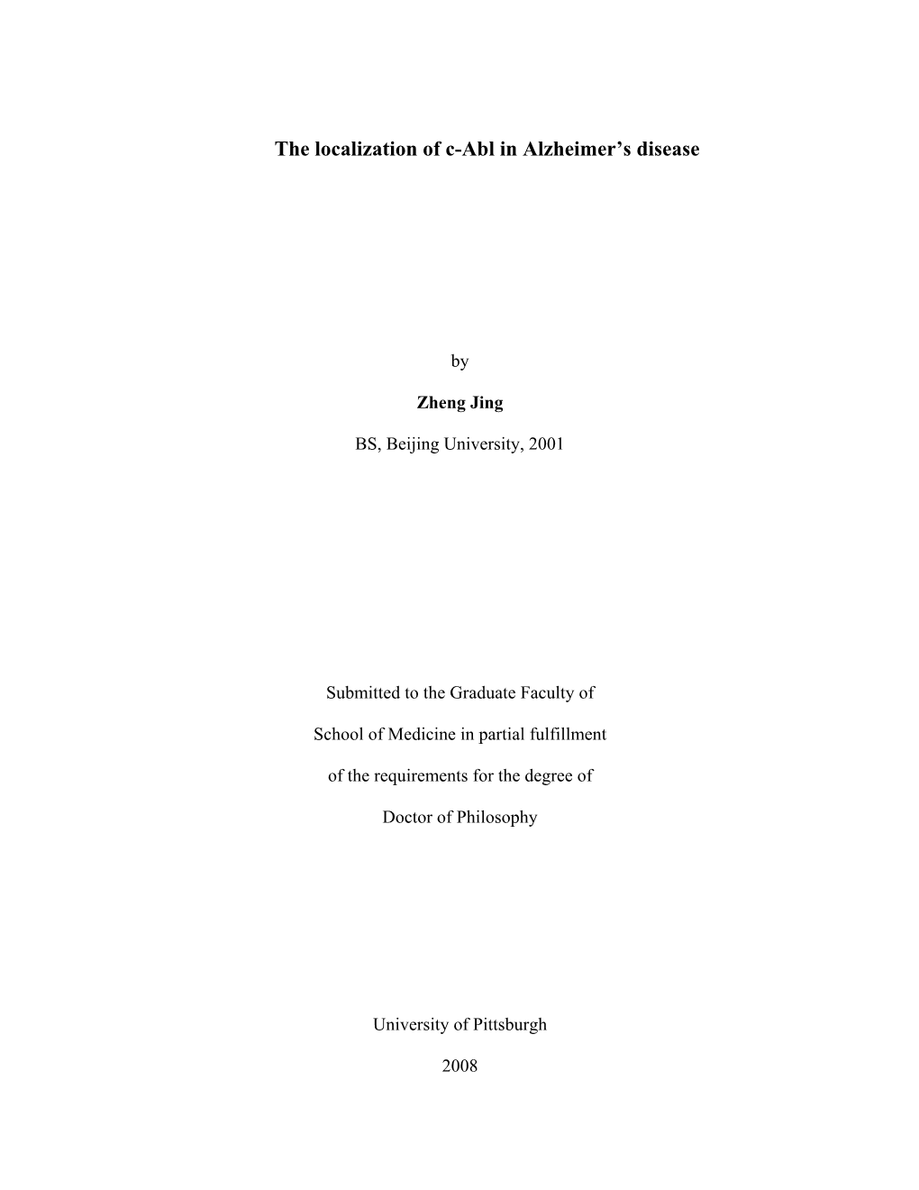 The Localization of C-Abl in Alzheimer's Disease