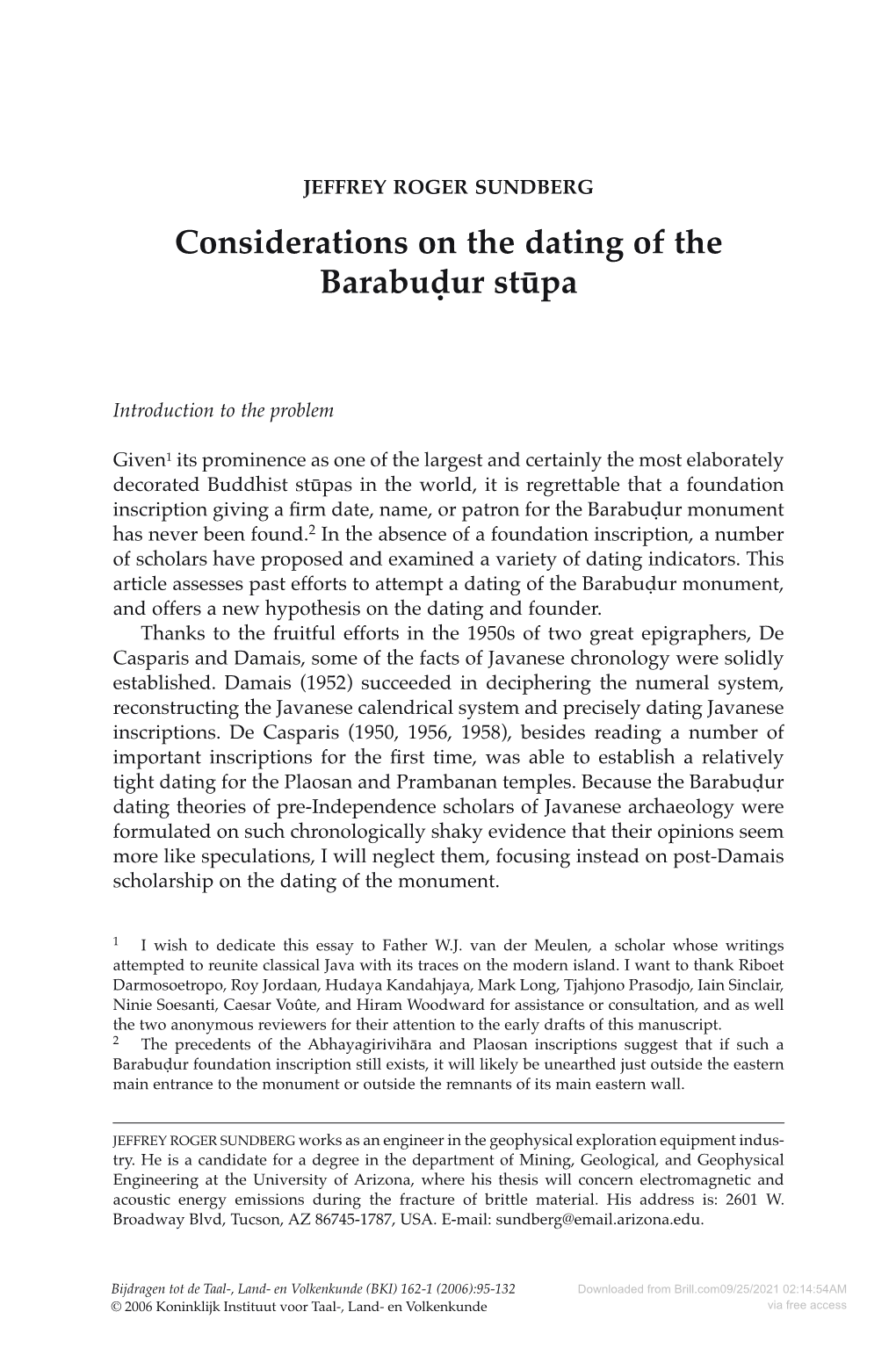 Considerations on the Dating of the Barabu∂Ur Stūpa