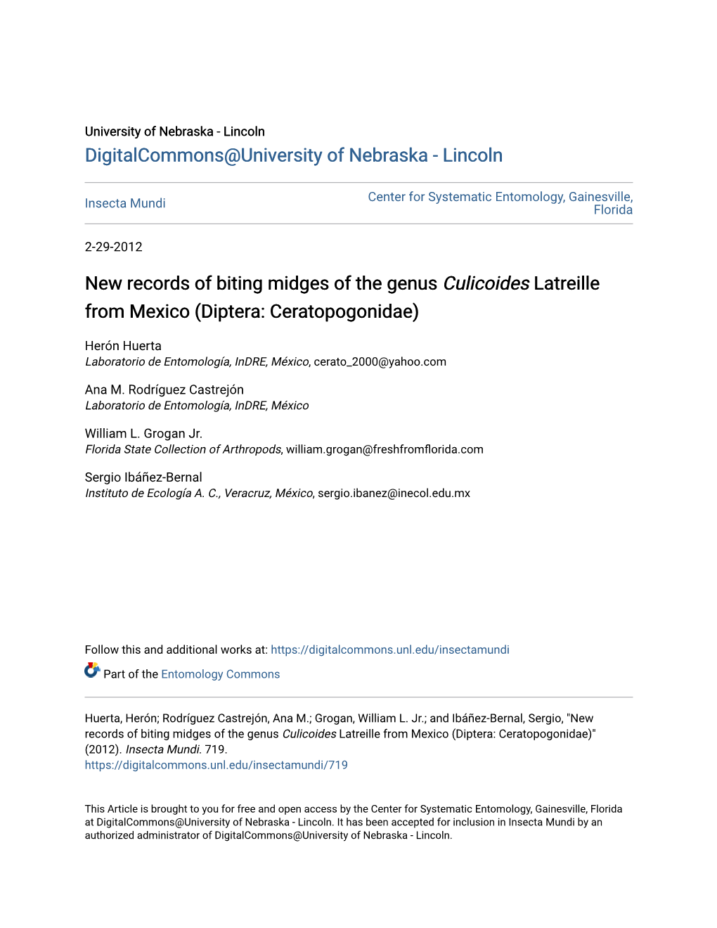 New Records of Biting Midges of the Genus <I>Culicoides</I> Latreille from Mexico (Diptera: Ceratopogonidae)