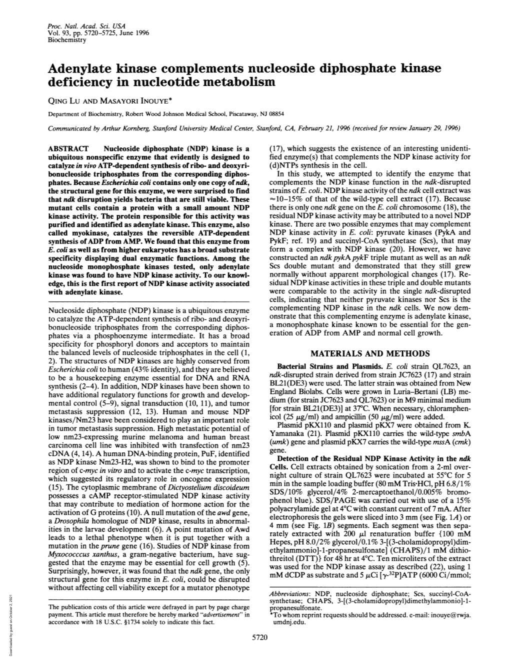 Adenylate Kinase Complements Nucleoside Diphosphate Kinase