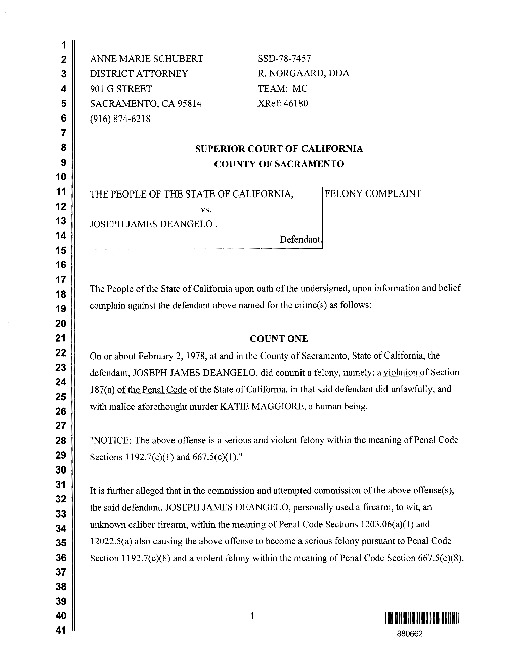 JOSEPH JAMES DEANGELO Felony Complaint