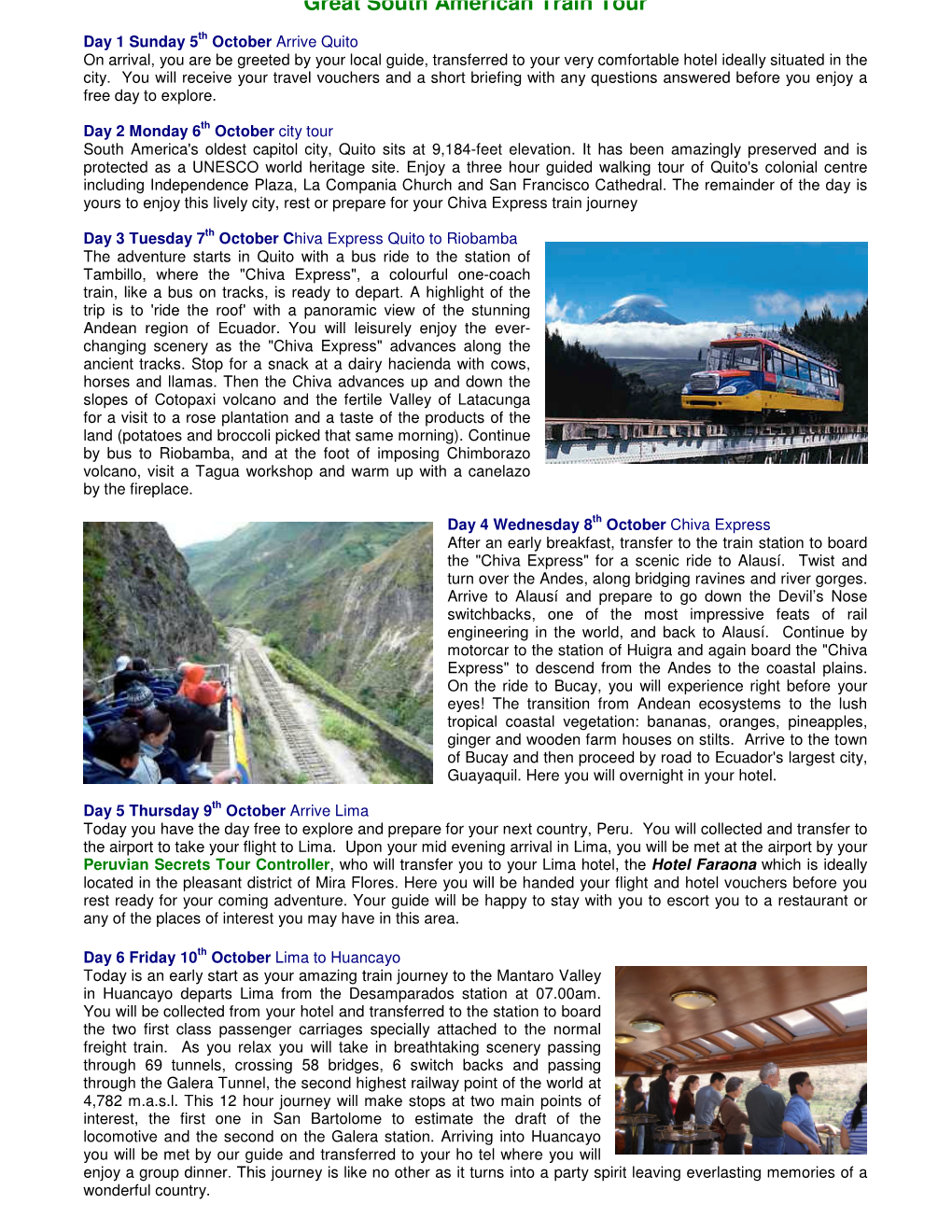 Great South American Train Tour