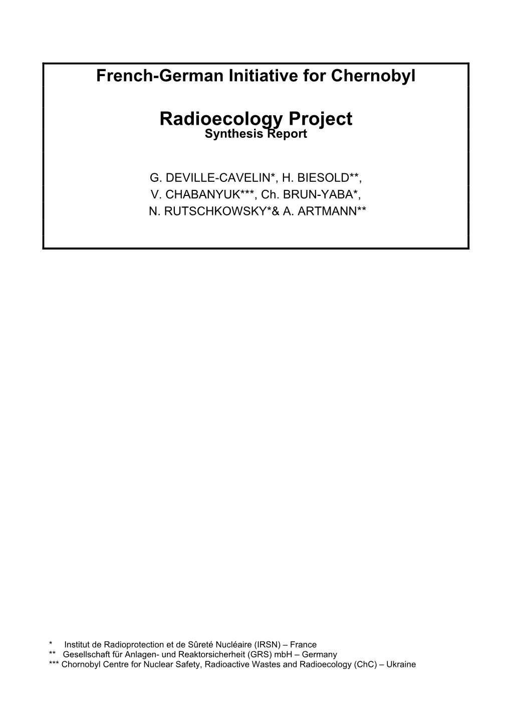 Radioecology Project Synthesis Report