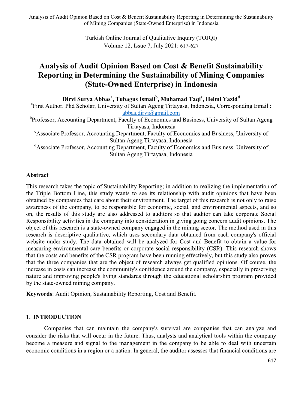 Analysis of Audit Opinion Based on Cost & Benefit Sustainability