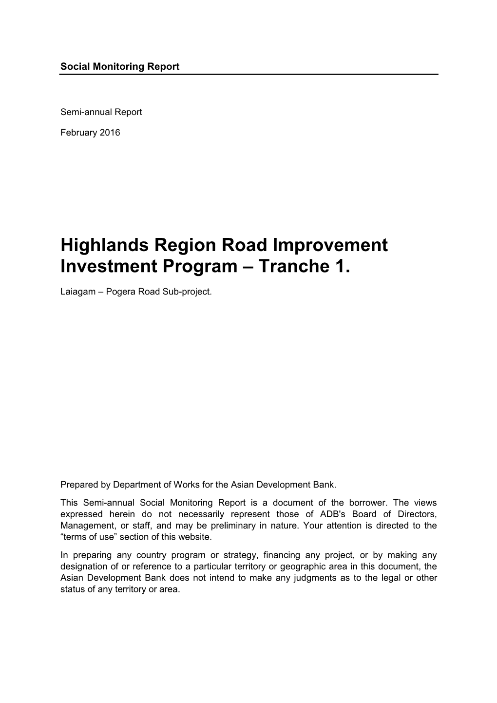 40173-023: Highlands Region Road Improvement Investment Program