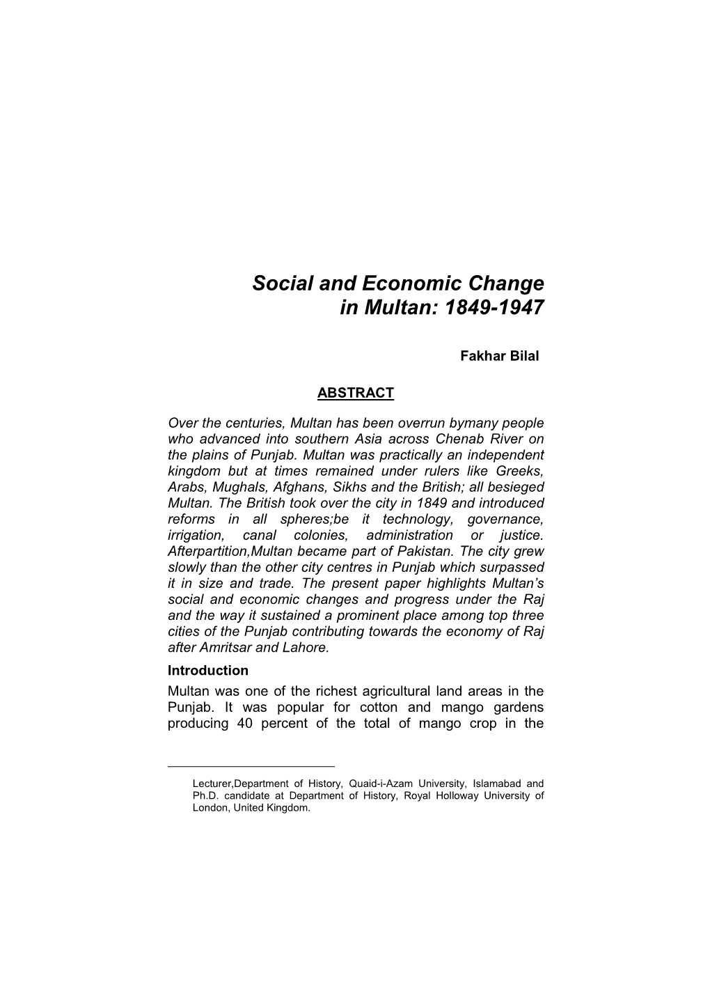 3. Social and Economic Change in Multan, Fakharbilal