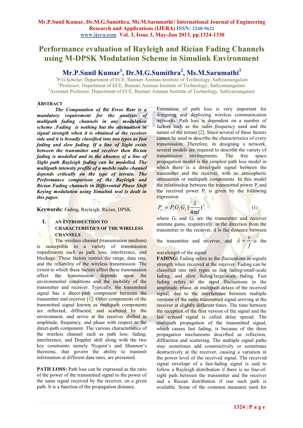 Performance Evaluation of Rayleigh and Rician Fading Channels Using M-DPSK Modulation Scheme in Simulink Environment