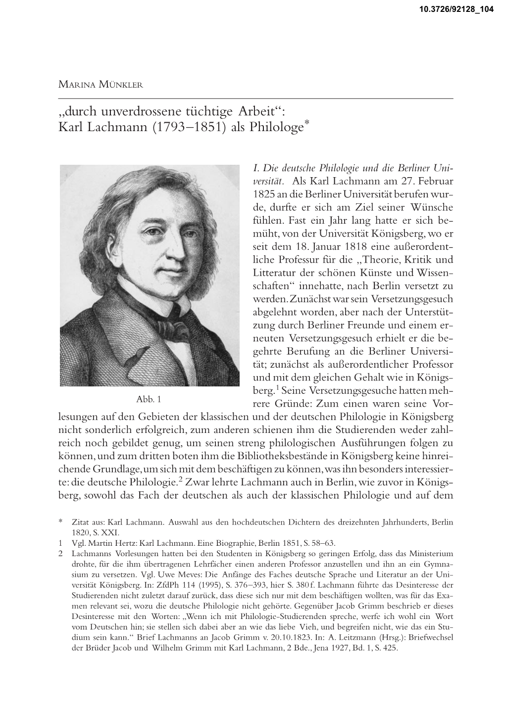 Karl Lachmann (1793–1851) Als Philologe*