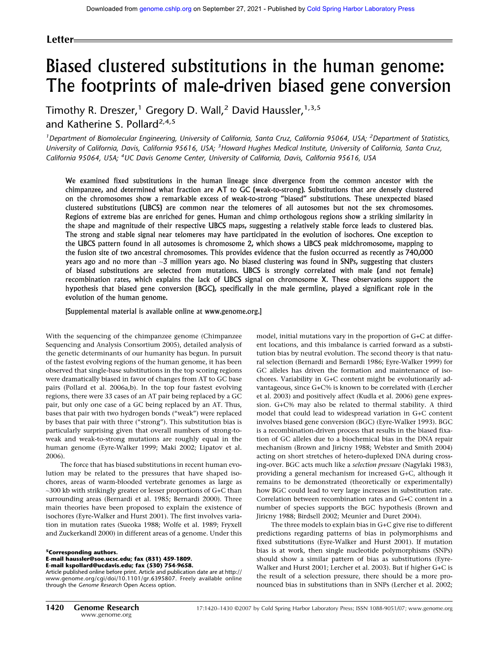 Biased Clustered Substitutions in the Human Genome: the Footprints of Male-Driven Biased Gene Conversion