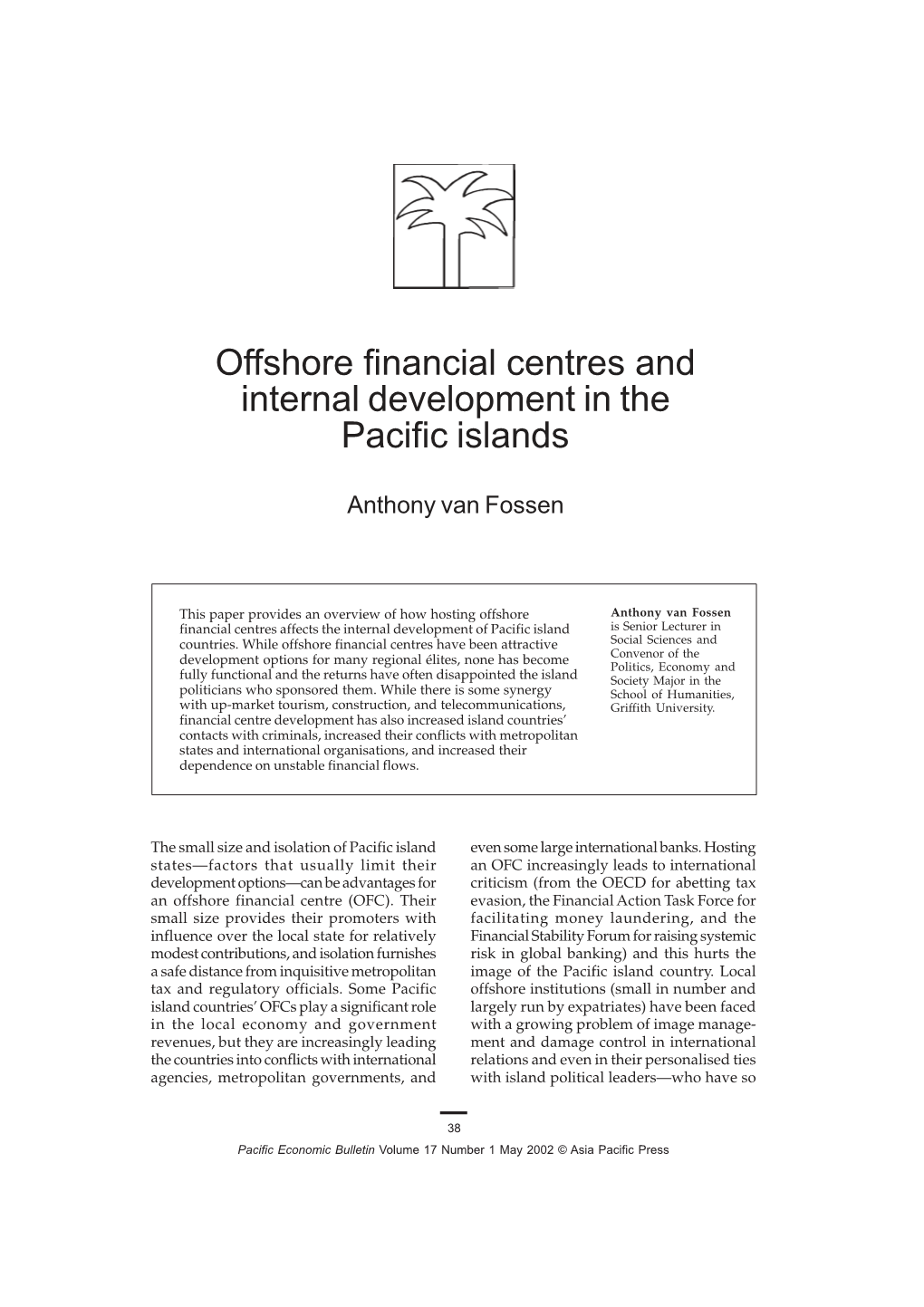 Offshore Financial Centres and Internal Developments in the Pacific Islands