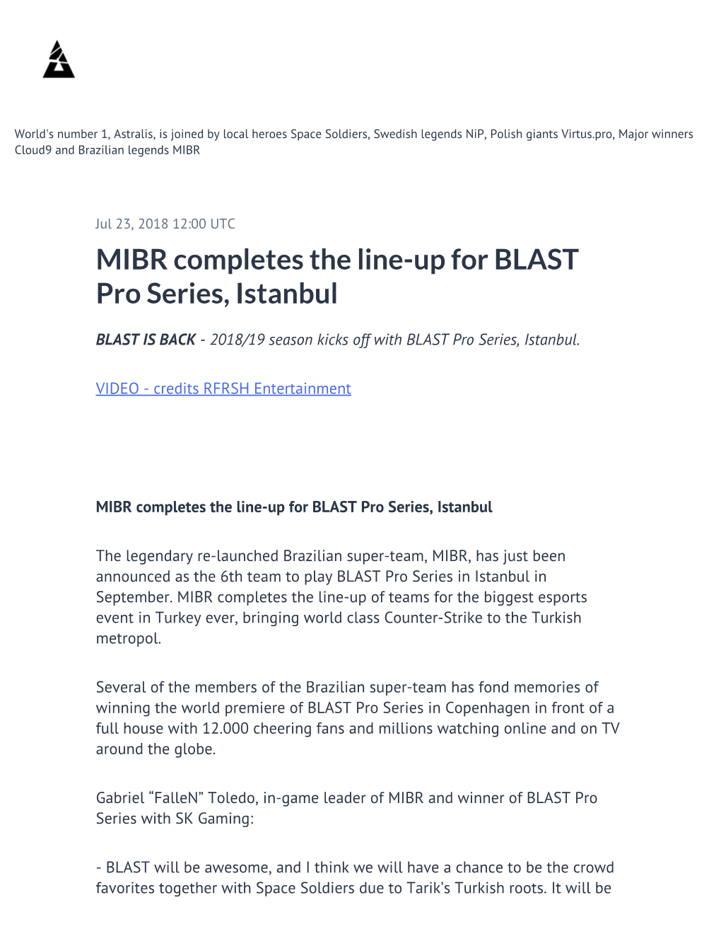 MIBR Completes the Line-Up for BLAST Pro Series, Istanbul
