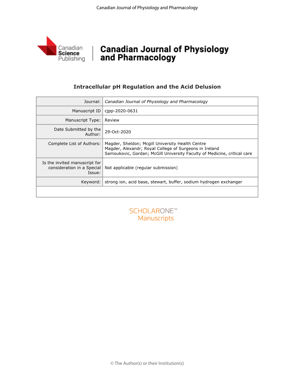 Intracellular Ph Regulation and the Acid Delusion