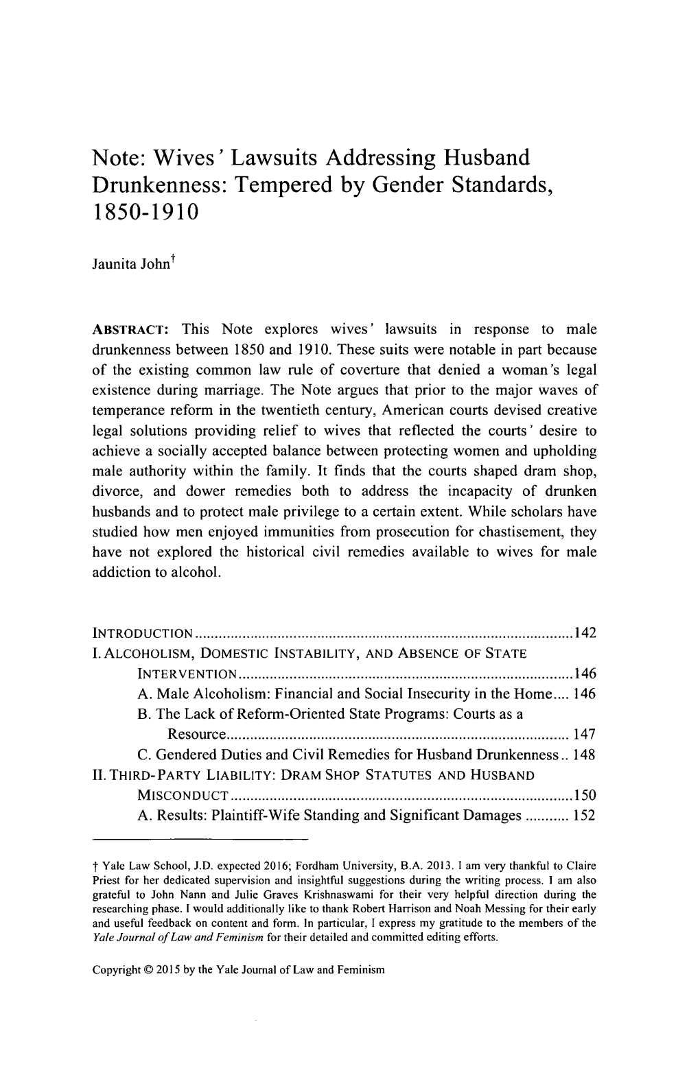 Wives' Lawsuits Addressing Husband Drunkenness: Tempered by Gender Standards, 1850-1910