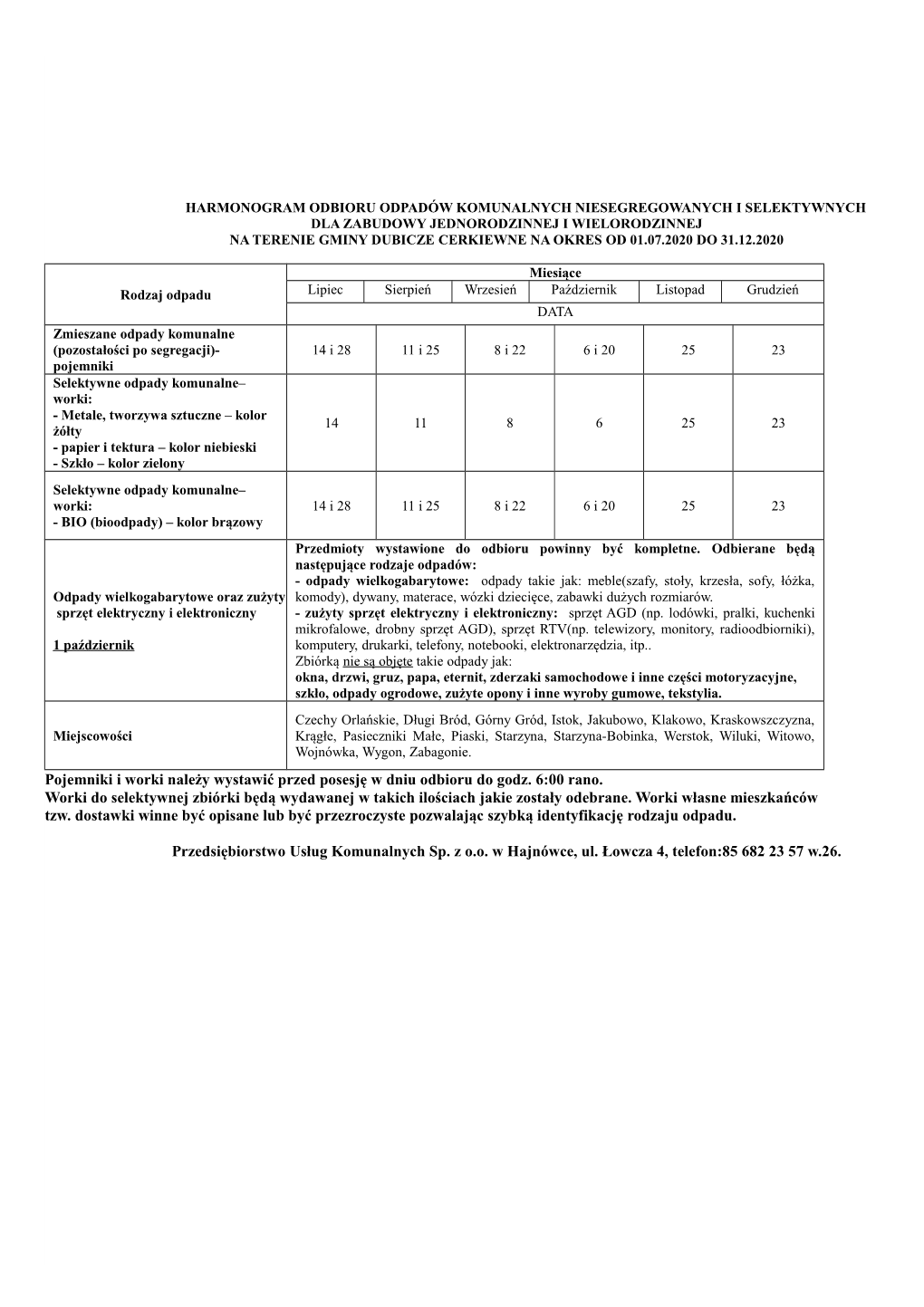 Pojemniki I Worki Należy Wystawić Przed Posesję W Dniu Odbioru Do Godz