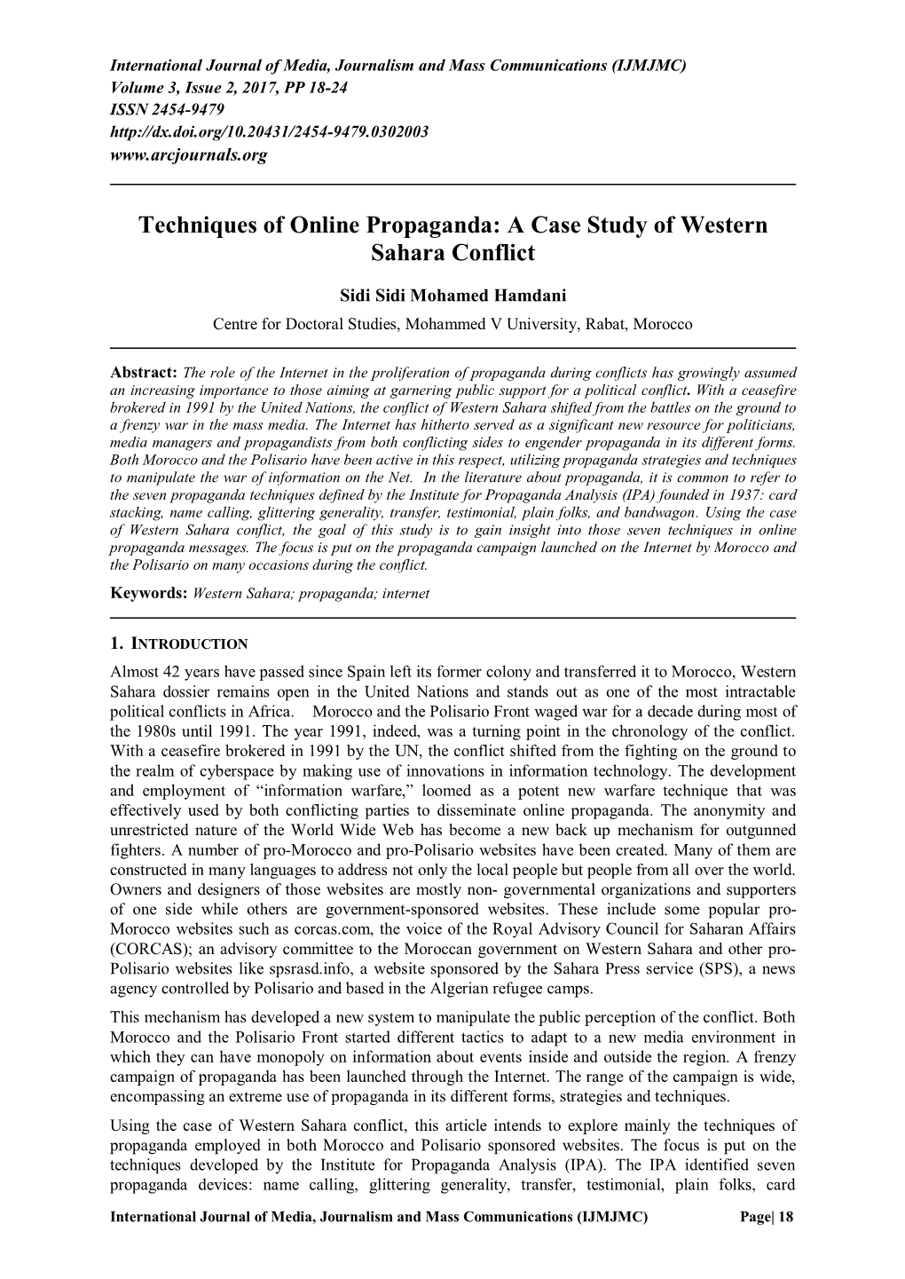 Techniques of Online Propaganda: a Case Study of Western Sahara Conflict