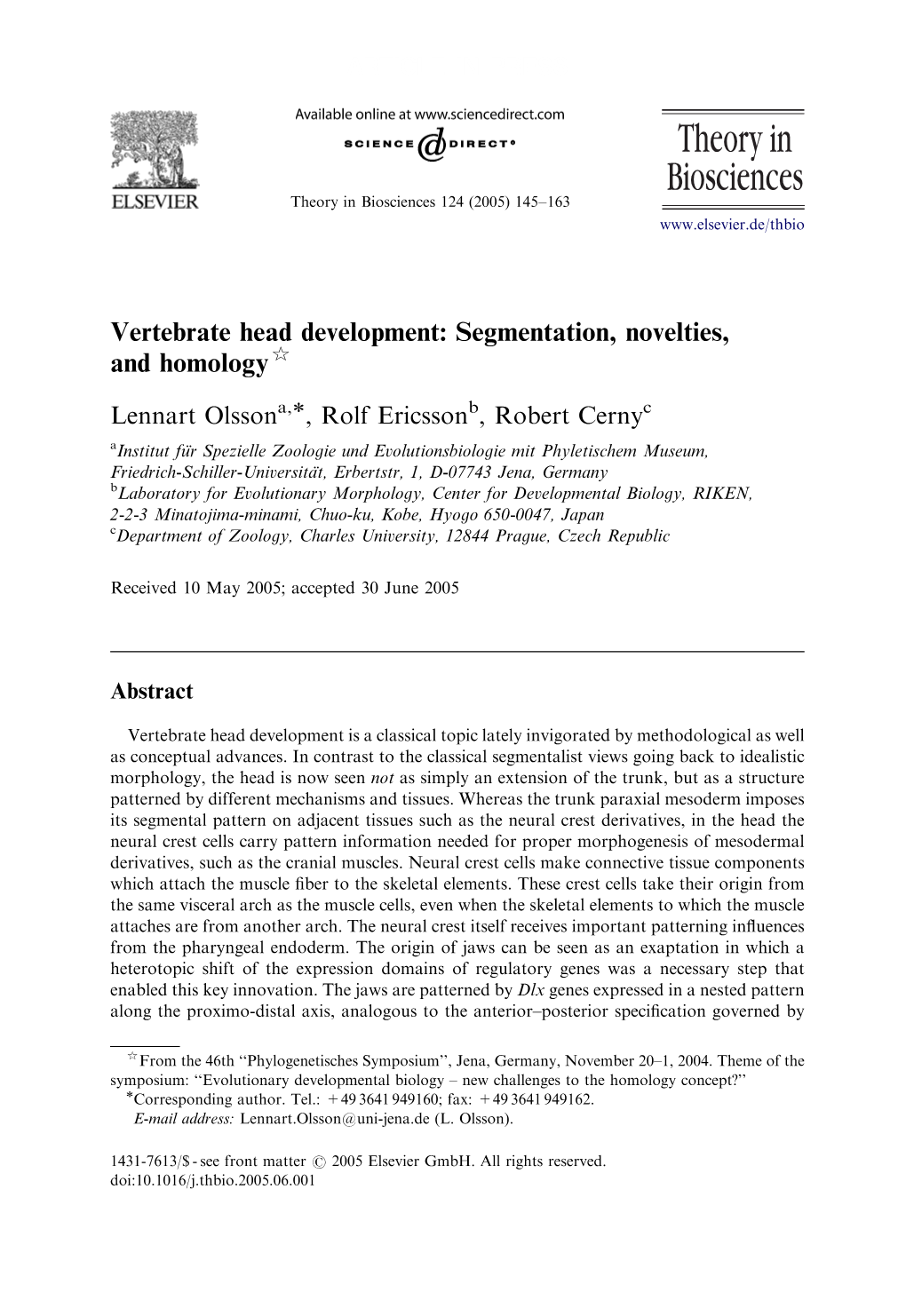 Vertebrate Head Development: Segmentation, Novelties, and Homology$