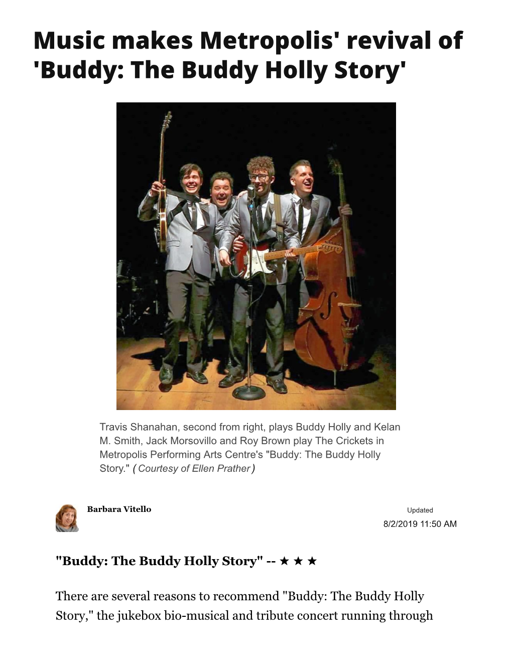 Music Makes Metropolis' Revival of 'Buddy: the Buddy Holly Story'