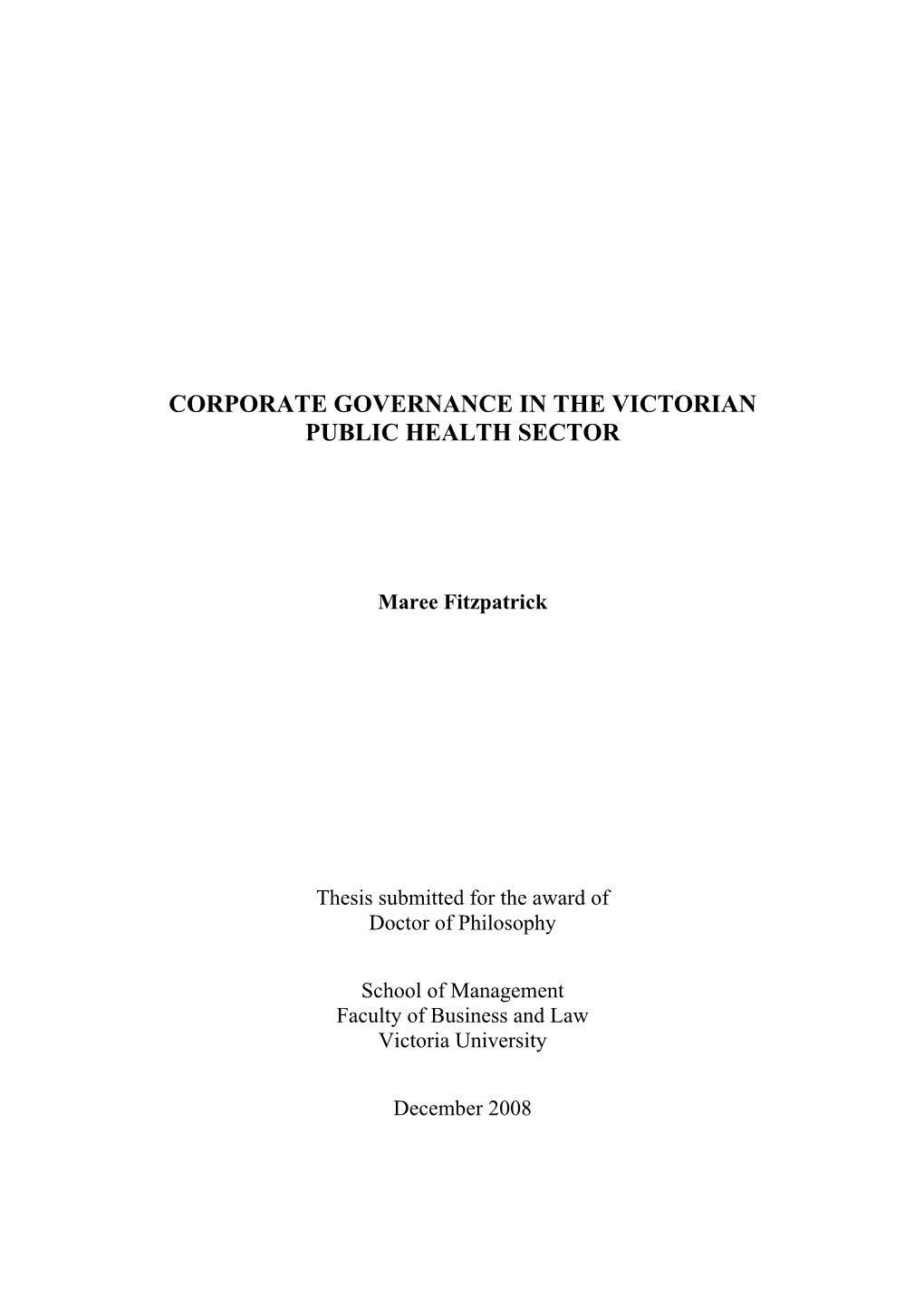Corporate Governance in the Victorian Public Health Sector