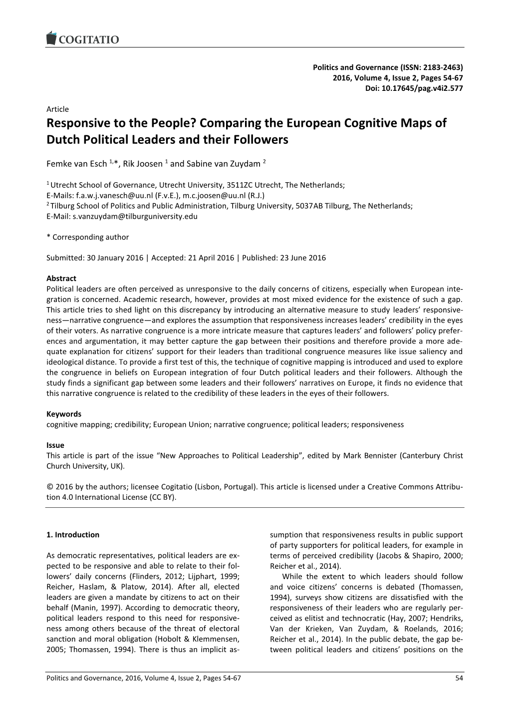 Responsive to the People? Comparing the European Cognitive Maps of Dutch Political Leaders and Their Followers