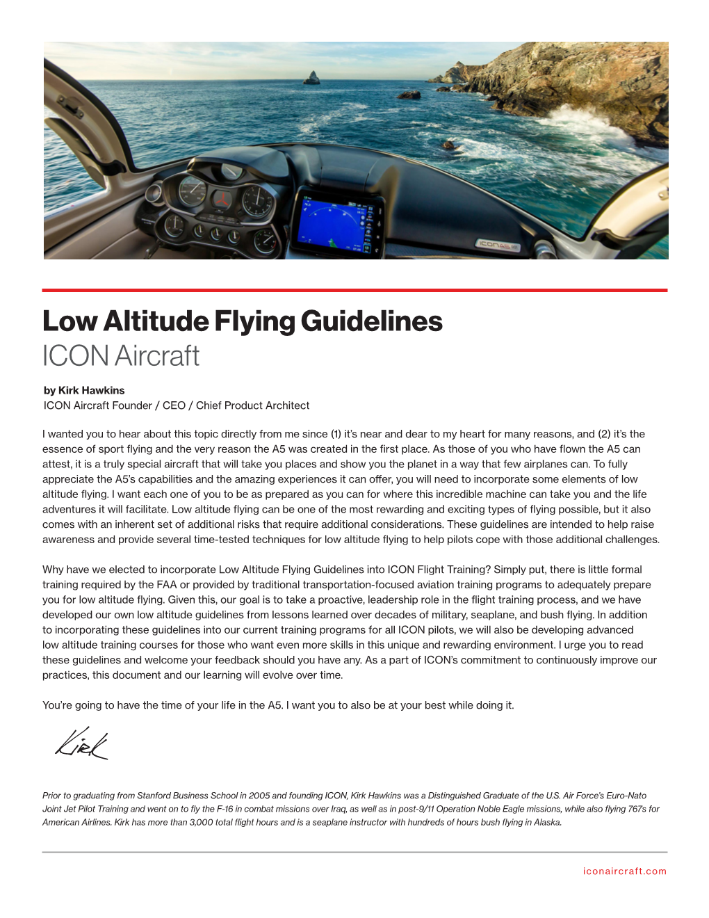 Low Altitude Flying Guidelines ICON Aircraft by Kirk Hawkins ICON Aircraft Founder / CEO / Chief Product Architect