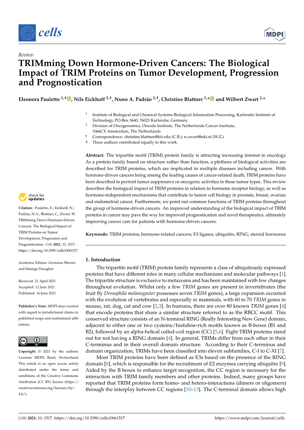 Trimming Down Hormone-Driven Cancers: the Biological Impact of TRIM Proteins on Tumor Development, Progression and Prognostication