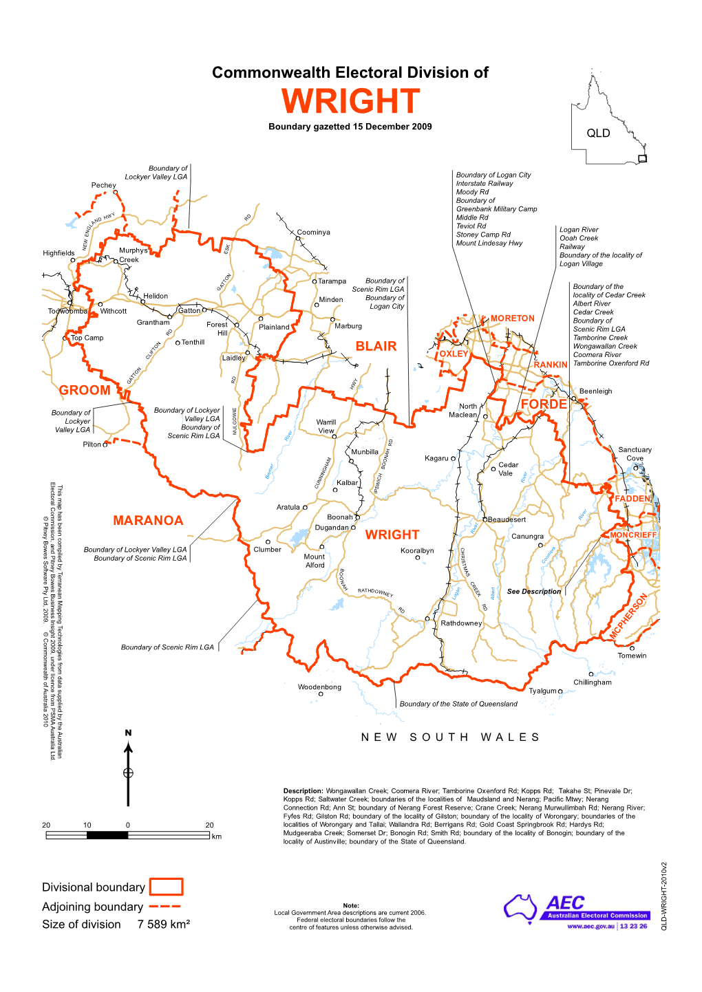 WRIGHT Boundary Gazetted 15 December 2009 QLD