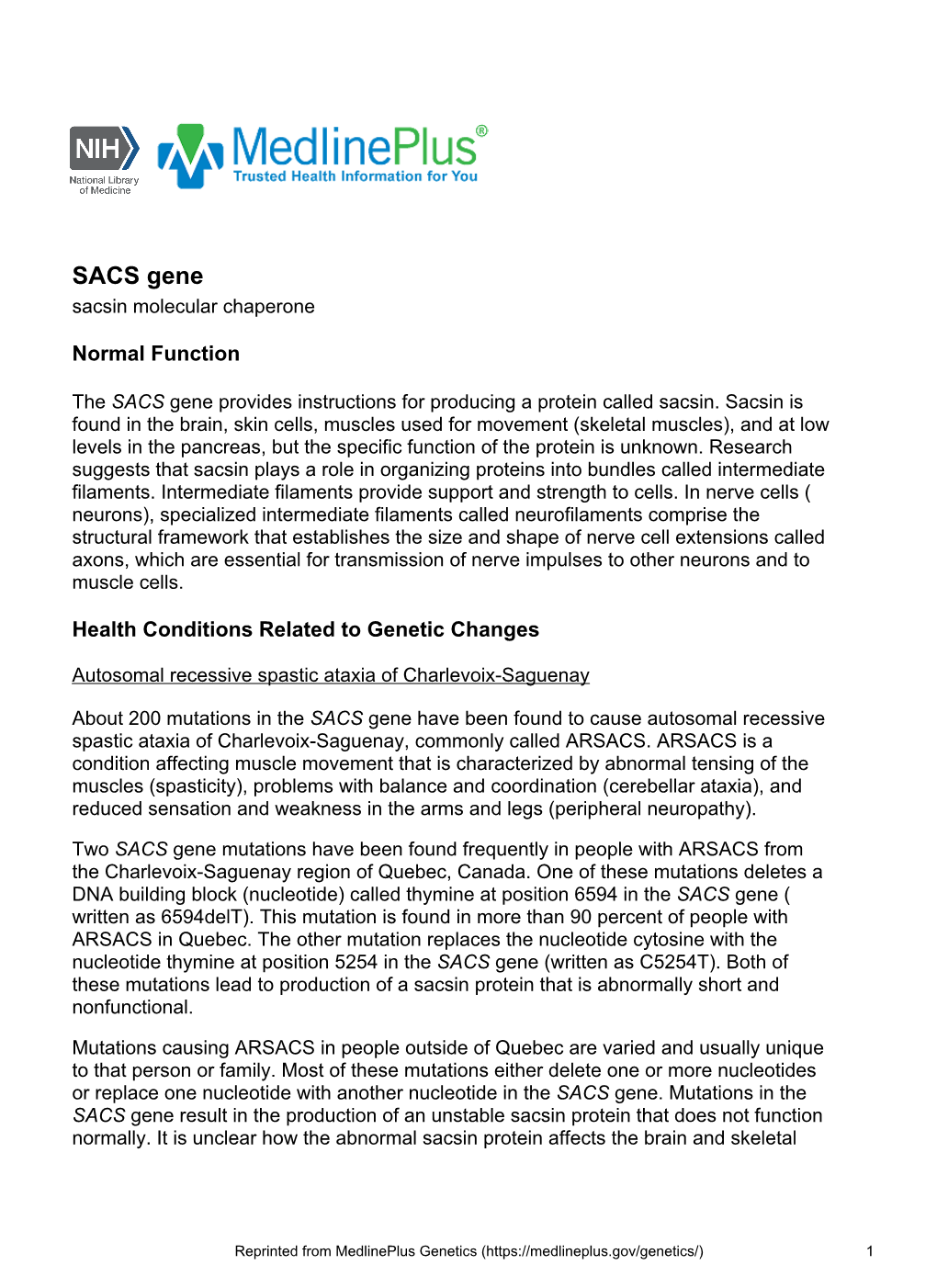 SACS Gene Sacsin Molecular Chaperone