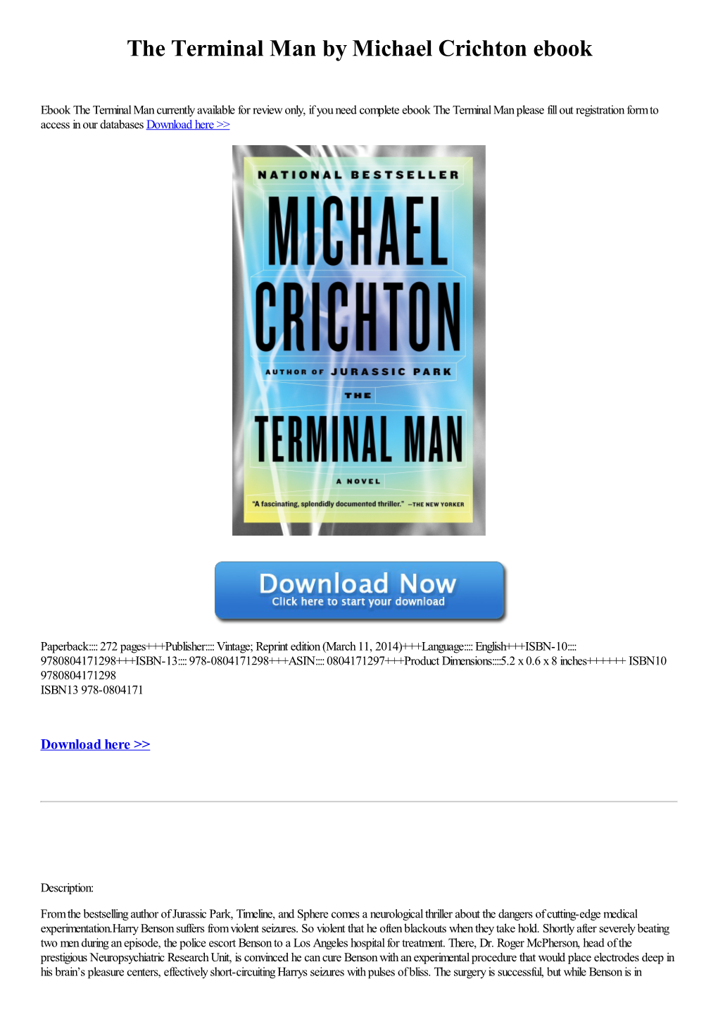 The Terminal Man by Michael Crichton Ebook