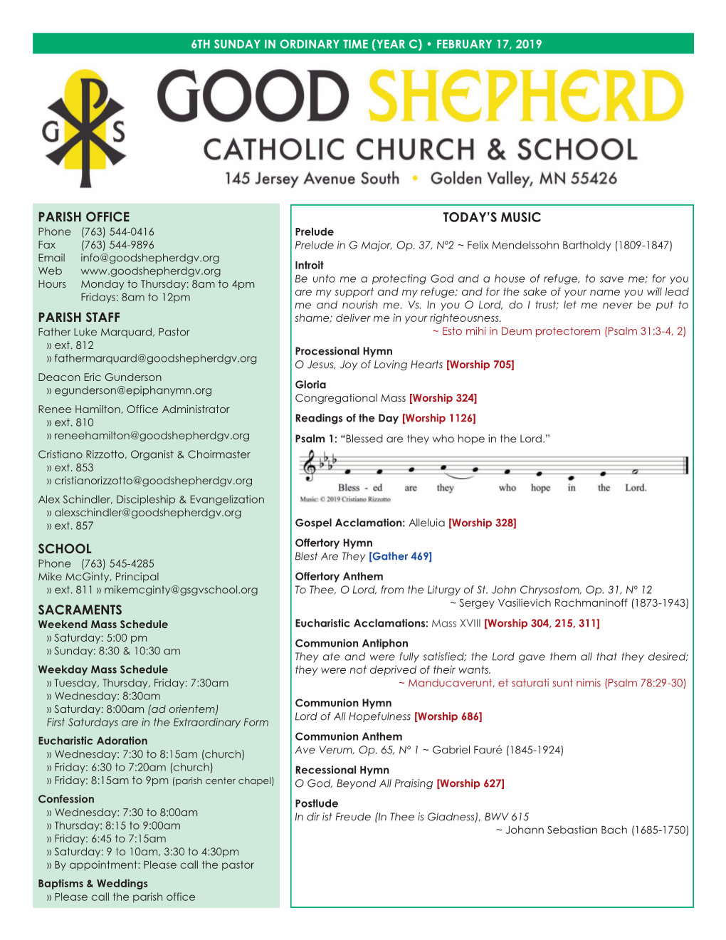 Parish Office Parish Staff School Sacraments Today's Music