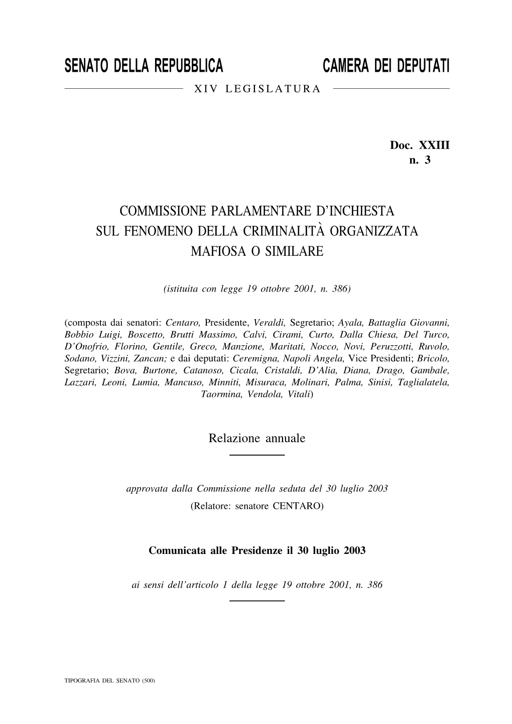 Senato Della Repubblica Camera Dei Deputati Xiv Legislatura